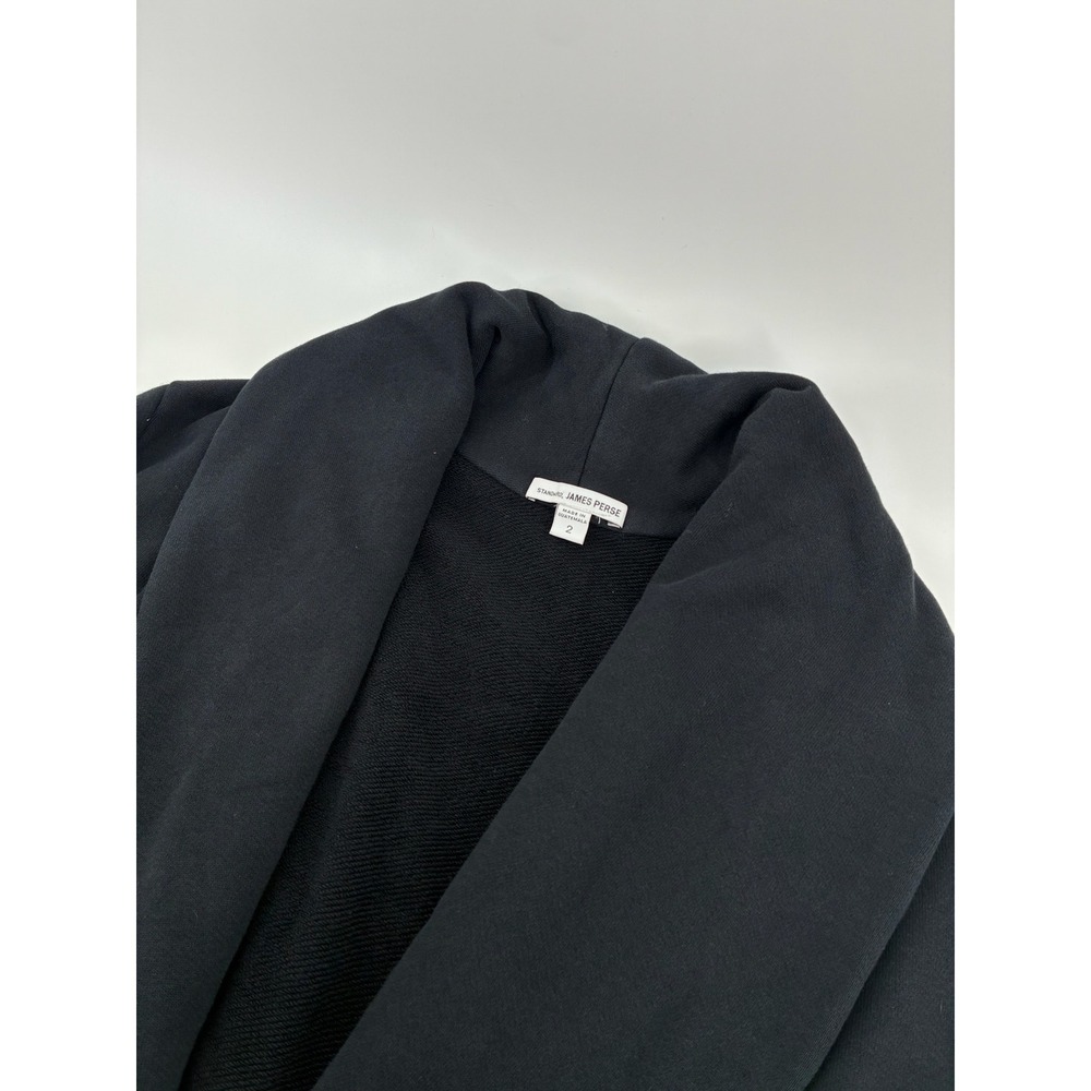 James Perse Standard Black Cotton French Terry Open Cardigan WOY2848CU Size 2